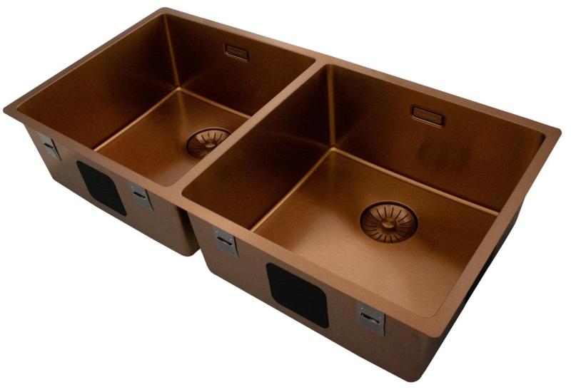 Pure.Sink Prestige Dvojitý medený drez 82x40 cm s polomerom 10 mm na podstavec, rovný a nadstavbový PPG404040-62