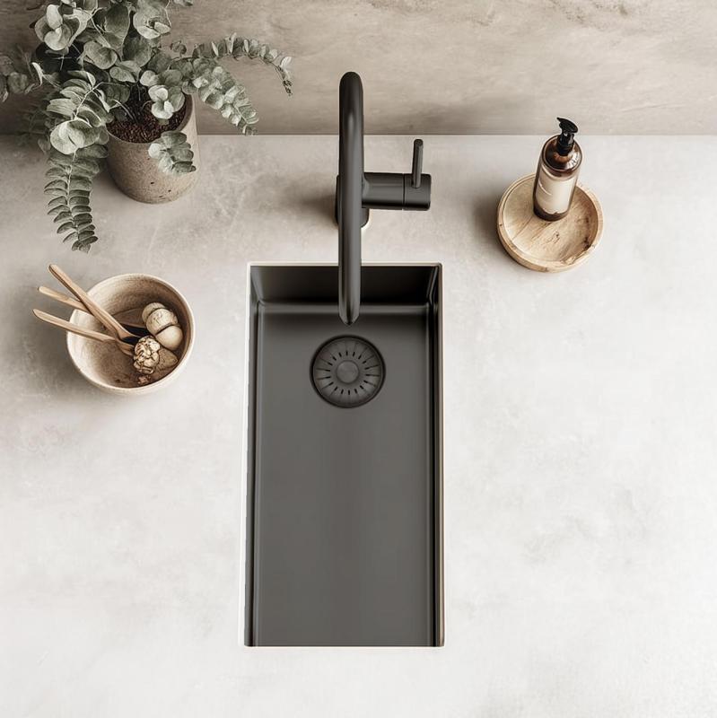 Pure.Sink Exclusivo Gun metal malý drez 18x40 cm 10mm rádius podstavba, rovná konštrukcia a nadstavba PEX1840-61