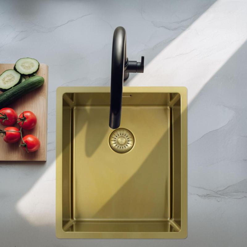 Pure.Sink Exclusivo Zlatý drez 34x40 cm s polomerom 10mm pre spodnú montáž, rovnú montáž a vrchnú montáž PEX3440-60