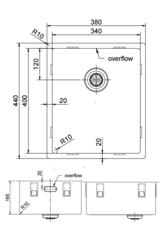 Pure.Sink Exclusivo Zlatý drez 34x40 cm s polomerom 10mm pre spodnú montáž, rovnú montáž a vrchnú montáž PEX3440-60