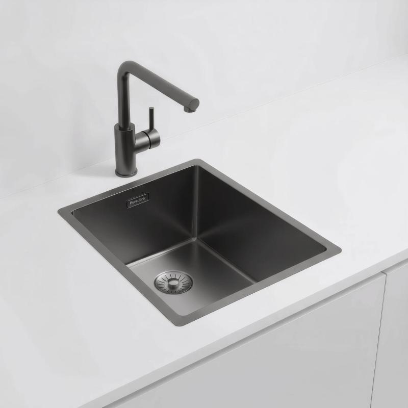 Pure.Sink Exclusivo Gun metal umývadlo 34x40 cm 10mm rádius podstavca, rovná konštrukcia a nadstavba PEX3440-61