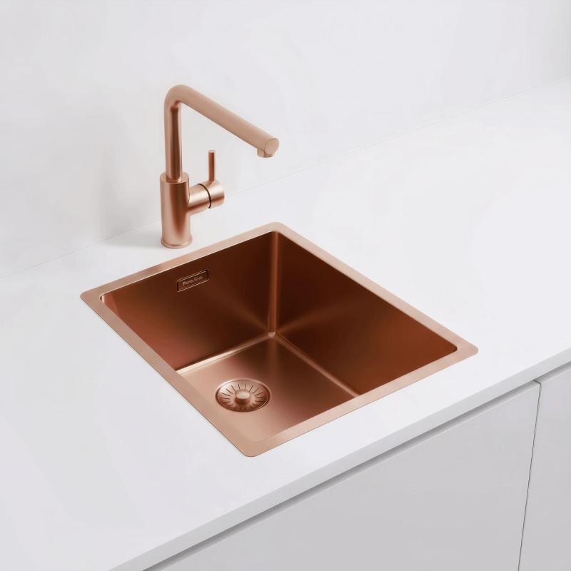 Pure.Sink Exclusivo Medený drez 34x40 cm 10mm rádius podstavcový, rovný a zosadený PEX3440-62