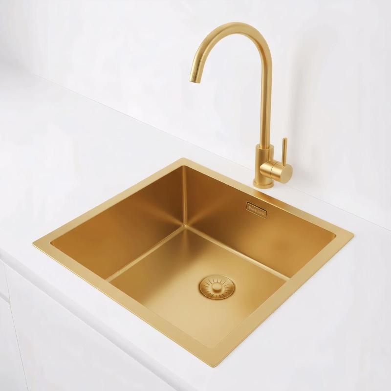 Pure.Sink Exclusivo Zlatý drez 40x40 cm 10mm rádius podstavce, ploché konštrukcie a nadstavby PEX4040-60