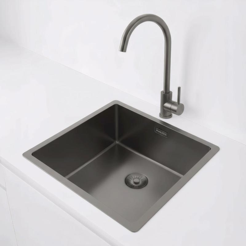 Pure.Sink Exclusivo Gun metal drez 40x40 cm 10mm rádius podstavcový, plochý a nadstavbový PEX4040-61