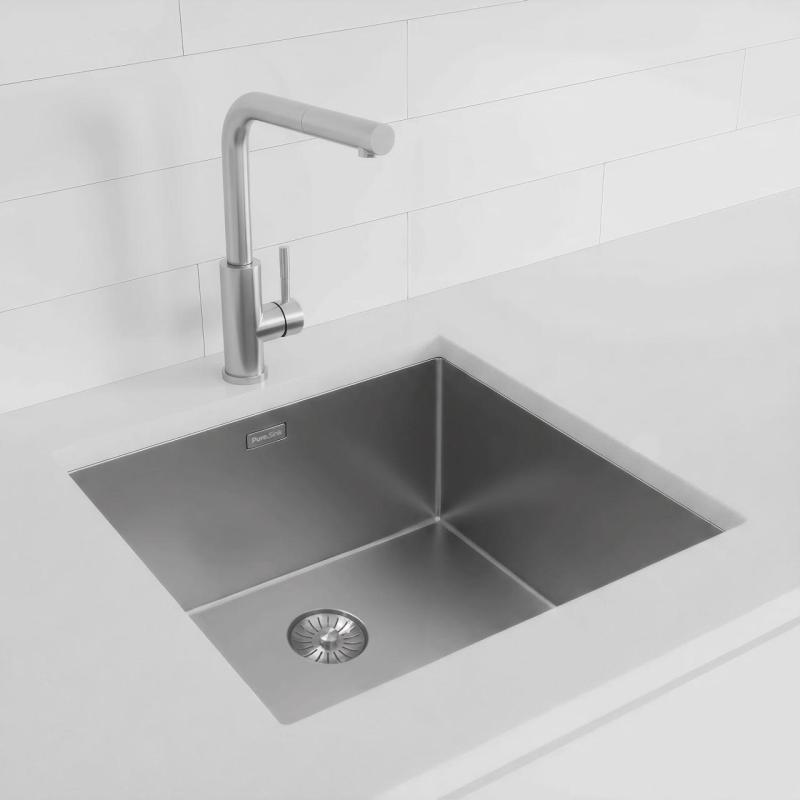 Pure.Sink Exclusivo RVS drez 45x40 cm 10mm polomer podstavce, rovná konštrukcia a nadstavba PEX4540-02