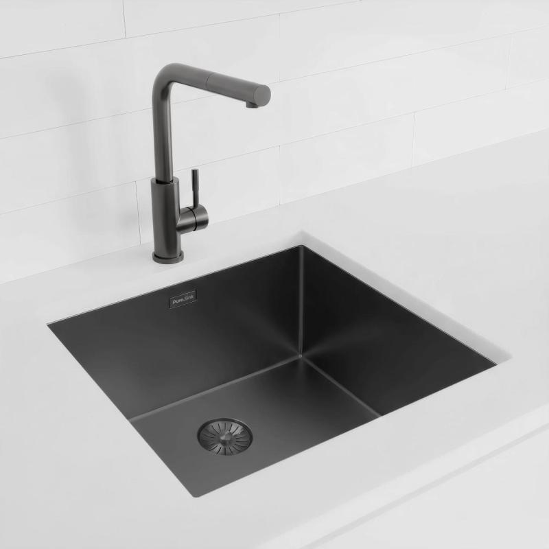 Pure.Sink Exclusivo Gun metal drez 45x40 cm 10mm rádius podstavca, rovného stavebného prvku a nadstavby PEX4540-61