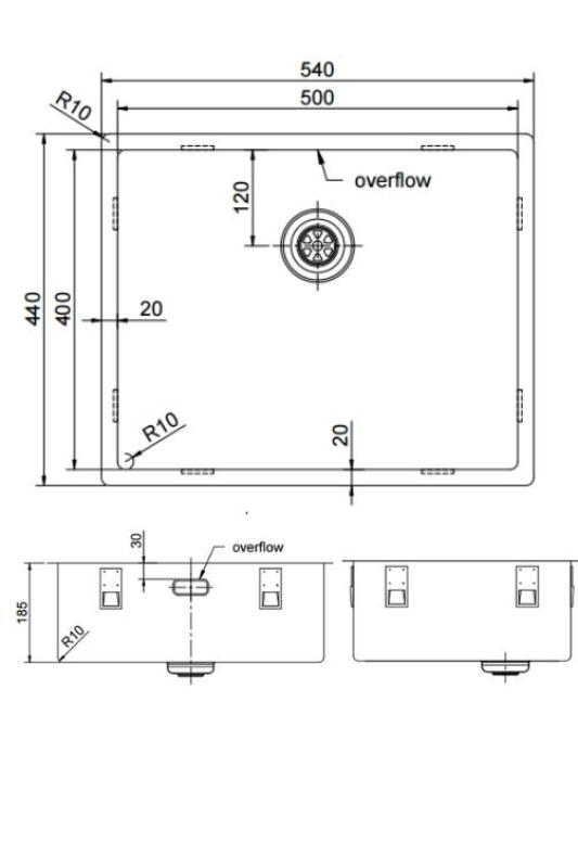 Pure.Sink Exclusivo Zlatý drez 50x40 cm 10mm rádius podstavca, rovný stavebný a nadstavbový PEX5040-60