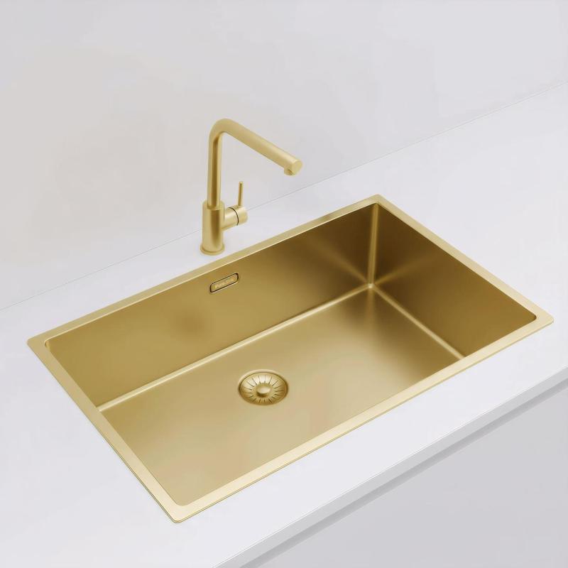 Pure.Sink Exclusivo Veľký zlatý drez 70x40 cm 10mm polomer podstavca, rovný vstavaný a nadstavbový PEX7040-60