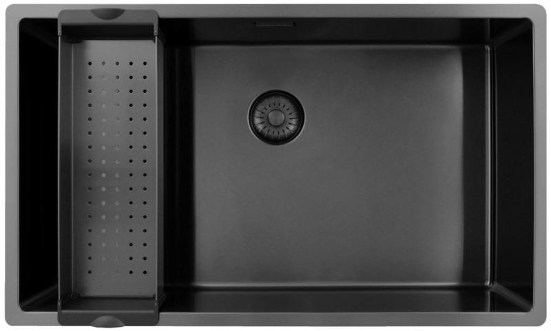 Pure.Sink Exclusivo veľký Gun metal drez 70x40 cm 10mm rádius podstavca, rovná vložka a nadstavba PEX7040-61