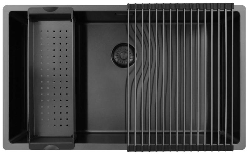 Pure.Sink Exclusivo veľký Gun metal drez 70x40 cm 10mm rádius podstavca, rovná vložka a nadstavba PEX7040-61