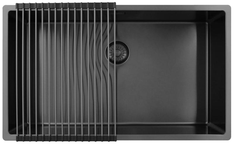 Pure.Sink Exclusivo veľký Gun metal drez 70x40 cm 10mm rádius podstavca, rovná vložka a nadstavba PEX7040-61