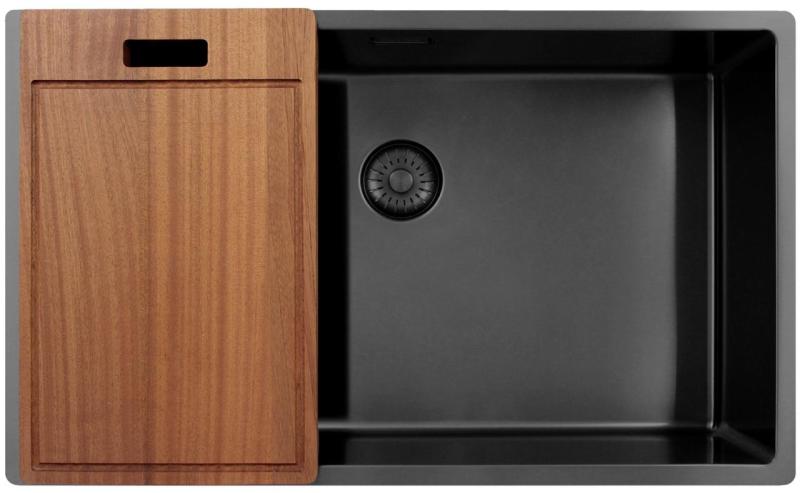 Pure.Sink Exclusivo veľký Gun metal drez 70x40 cm 10mm rádius podstavca, rovná vložka a nadstavba PEX7040-61