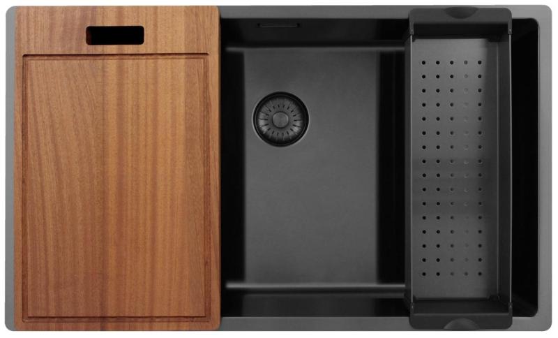 Pure.Sink Exclusivo veľký Gun metal drez 70x40 cm 10mm rádius podstavca, rovná vložka a nadstavba PEX7040-61