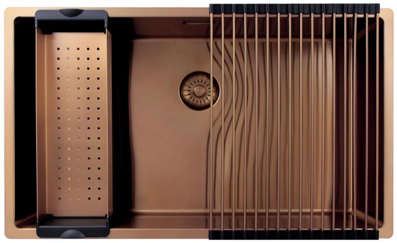 Pure.Sink Exclusivo veľký Meďný drez 70x40 cm 10mm polomer podstavca, rovná vložka a nadstavba PEX7040-62