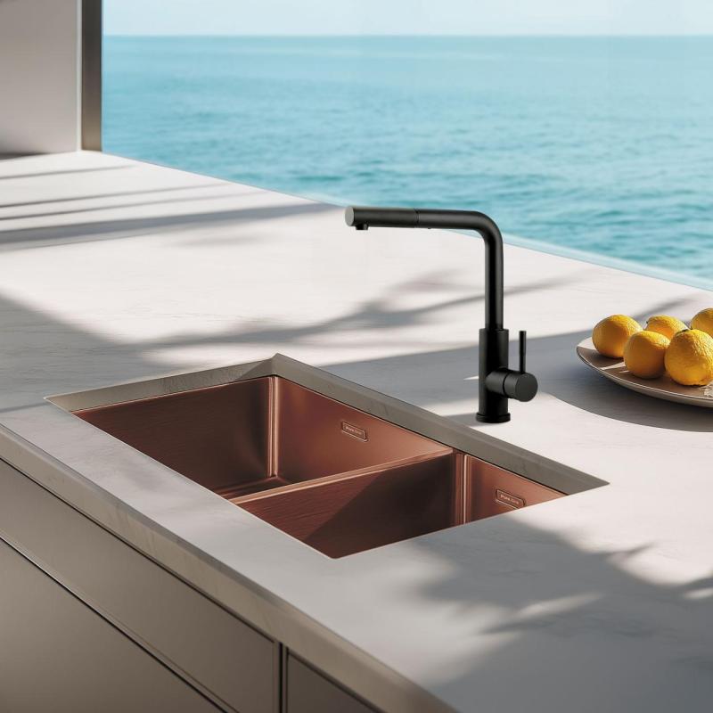 Pure.Sink Exclusivo Medený 1,5 jedno a pol drez 34+18 cm 10mm rádius PEX341840-62