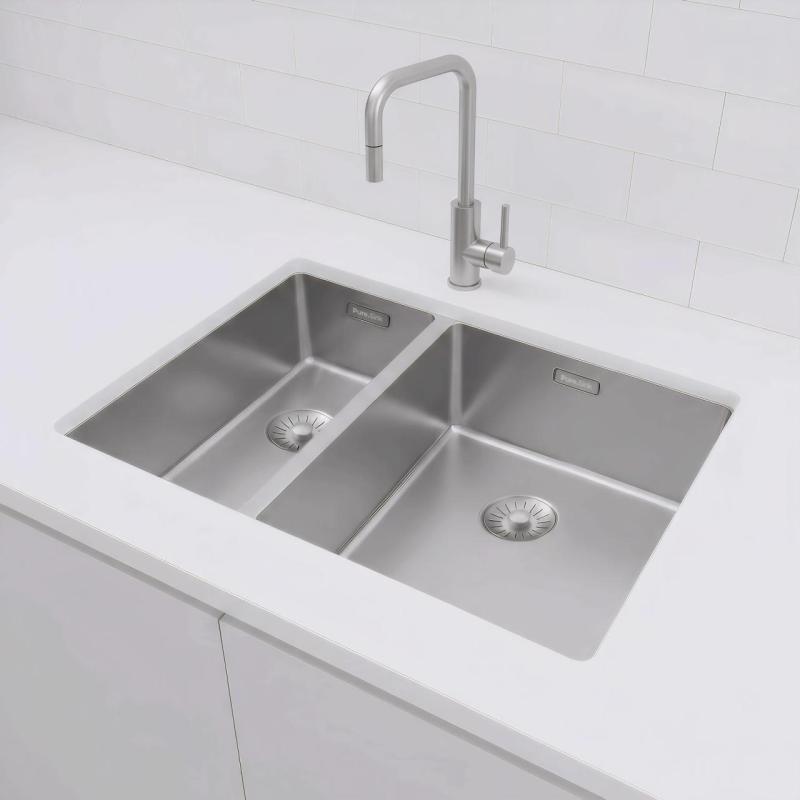 Pure.Sink Exclusivo RVS 1,5 polovicný drez 18+34 cm 10mm polomer PEX183440-02