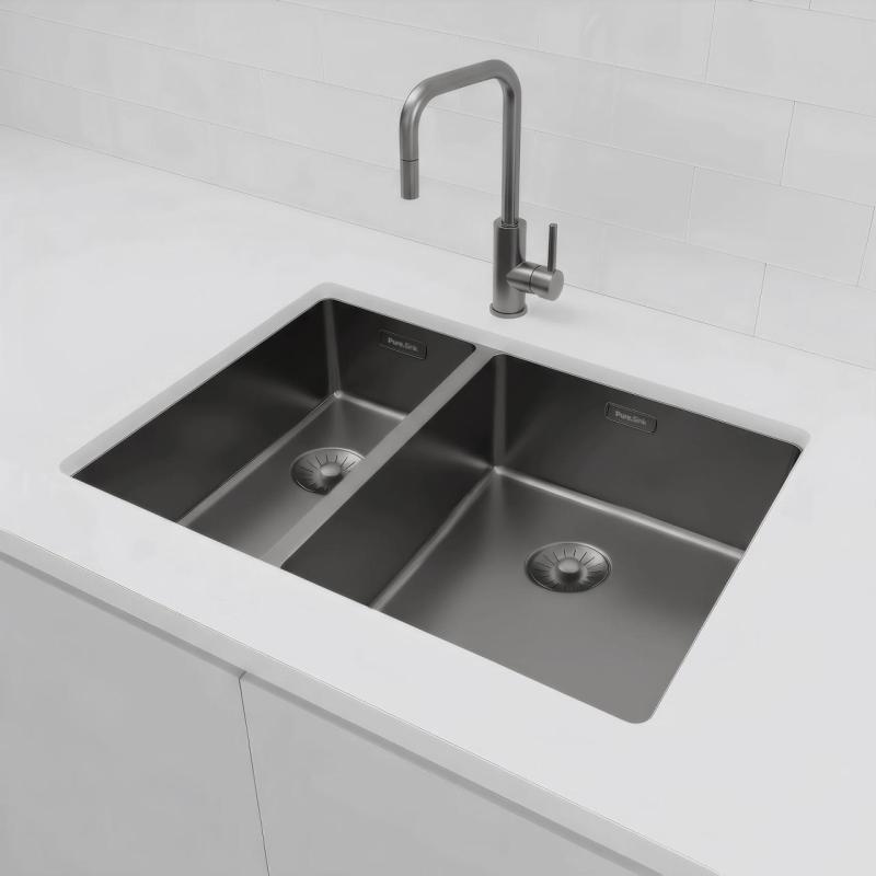 Pure.Sink Exclusivo Gun Metal 1,5 jednopolovicový drez 18+34 cm 10mm rádius PEX183440-61