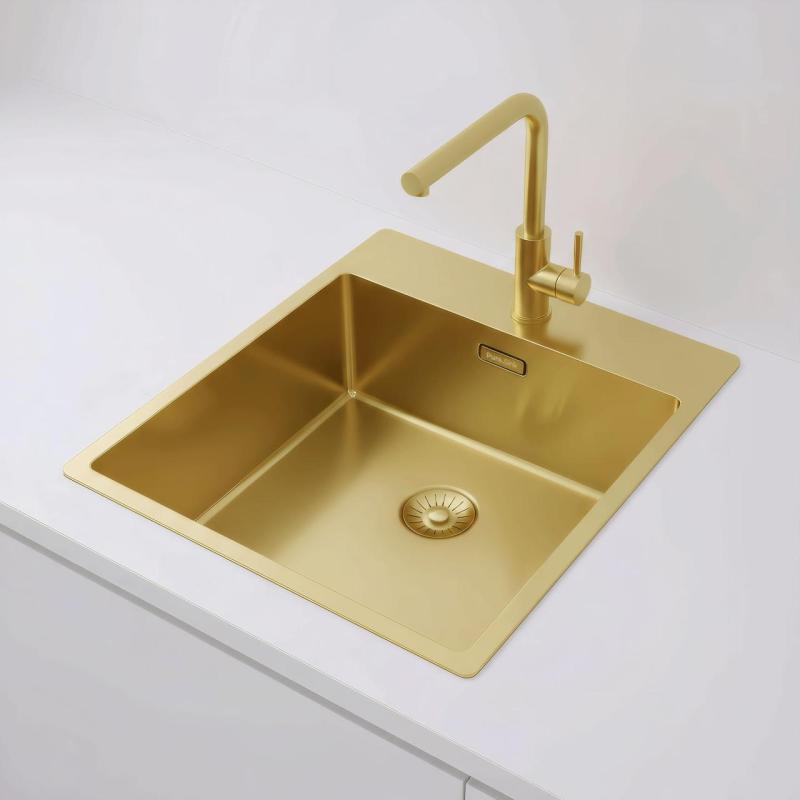 Pure.Sink Exclusivo Zlatý drez 44x52 cm Tapwing s otvorom pre kohútik 10mm polomer PEX4040T-60