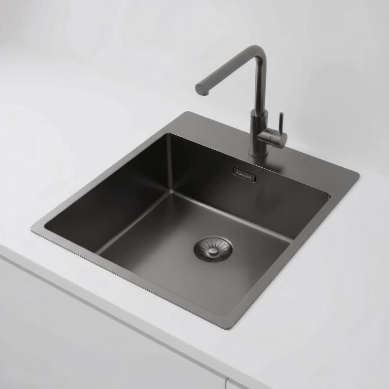 Pure.Sink Exclusivo Gun Metal umývadlo 44x52 cm Tapwing s dierou pre kohútik 10mm polomer PEX4040T-61