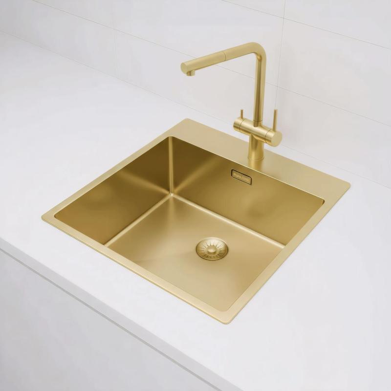 Pure.Sink Exclusivo zlatý drez 49x52 cm Tapwing s otvorom pre kohútik 10mm rádius PEX4540T-60