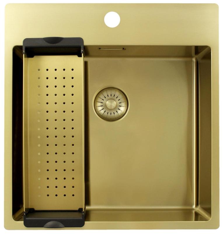 Pure.Sink Exclusivo zlatý drez 49x52 cm Tapwing s otvorom pre kohútik 10mm rádius PEX4540T-60