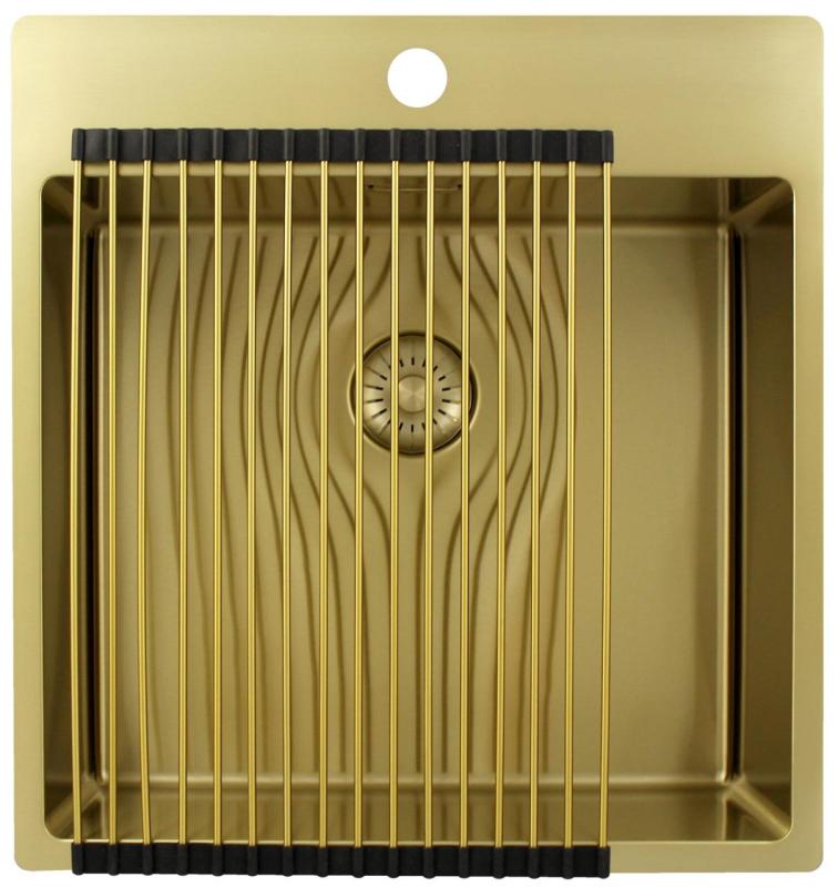 Pure.Sink Exclusivo zlatý drez 49x52 cm Tapwing s otvorom pre kohútik 10mm rádius PEX4540T-60