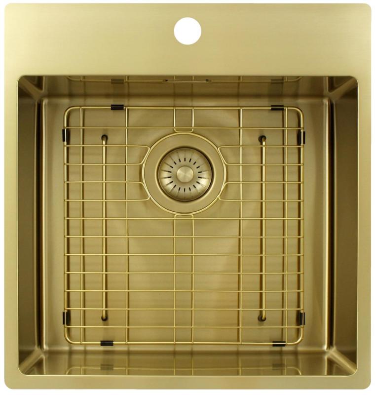Pure.Sink Exclusivo zlatý drez 49x52 cm Tapwing s otvorom pre kohútik 10mm rádius PEX4540T-60