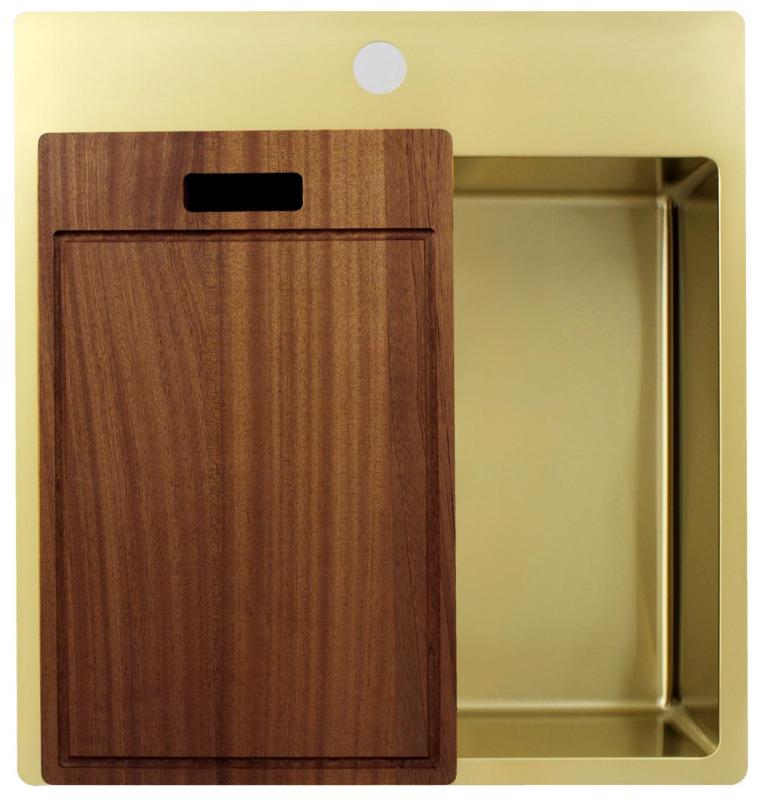 Pure.Sink Exclusivo zlatý drez 49x52 cm Tapwing s otvorom pre kohútik 10mm rádius PEX4540T-60