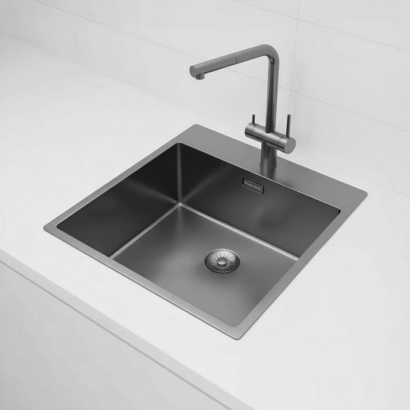 Pure.Sink Exclusivo Gun Metal umývadlo 49x52 cm Tapwing s dierou pre kohútik 10mm polomer PEX4540T-61