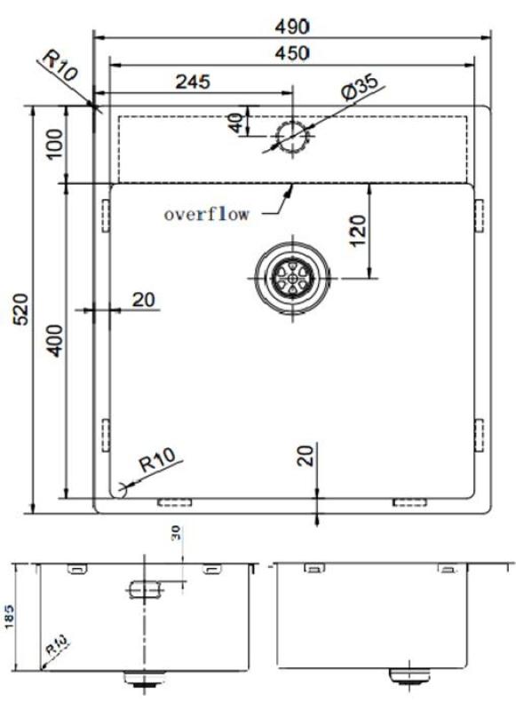 Pure.Sink Exclusivo Gun Metal umývadlo 49x52 cm Tapwing s dierou pre kohútik 10mm polomer PEX4540T-61