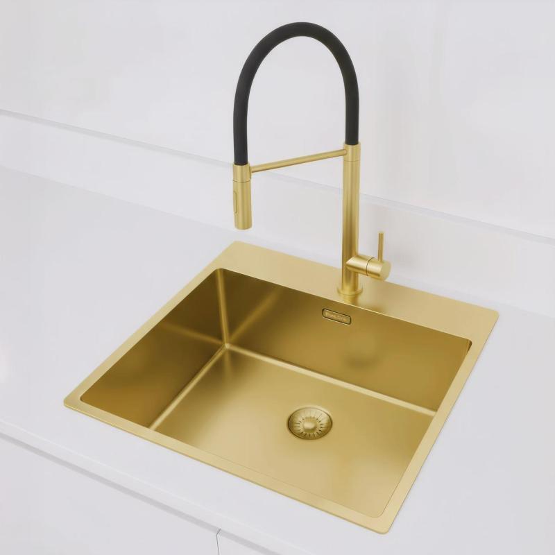 Pure.Sink Exclusivo Zlatý drez 54x52 cm Tapwing s otvorom pre kohútik 10mm rádius PEX5040T-60