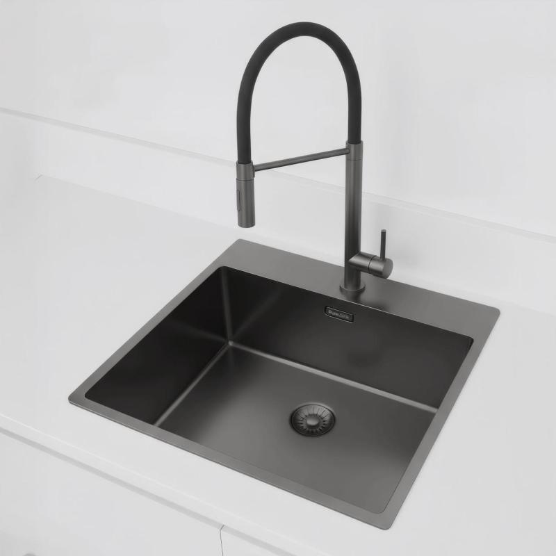Pure.Sink Exclusivo Gun Metal umývadlo 54x52 cm Tapwing s dierou pre kohútik 10mm rádius PEX5040T-61