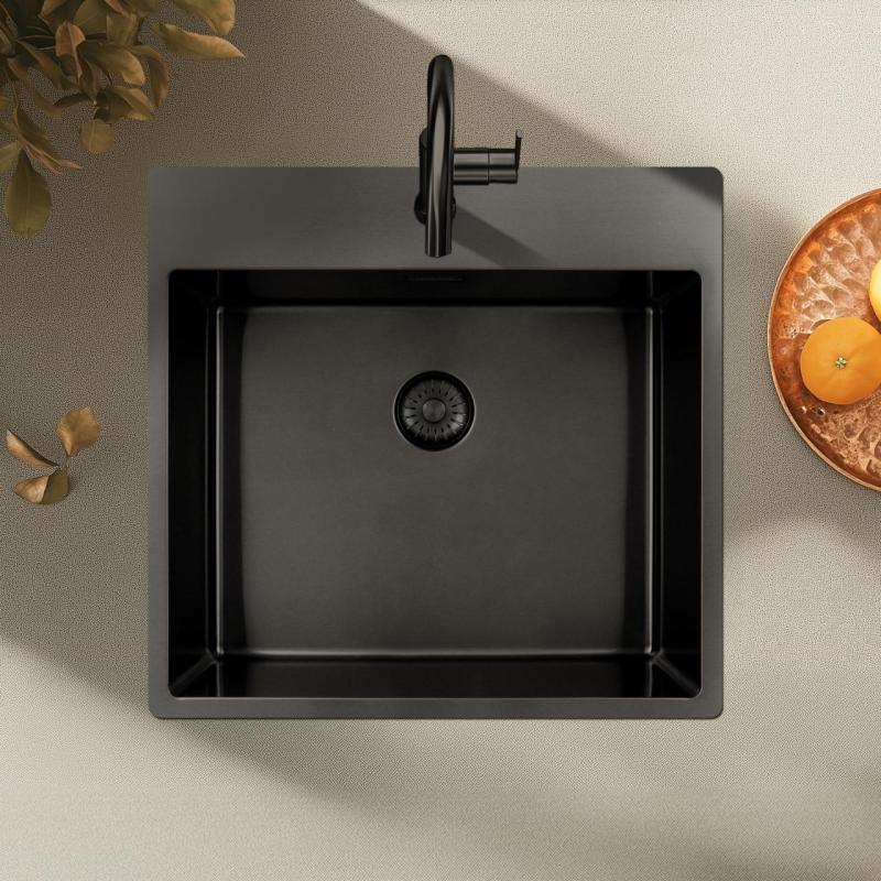 Pure.Sink Exclusivo Gun Metal umývadlo 54x52 cm Tapwing s dierou pre kohútik 10mm rádius PEX5040T-61