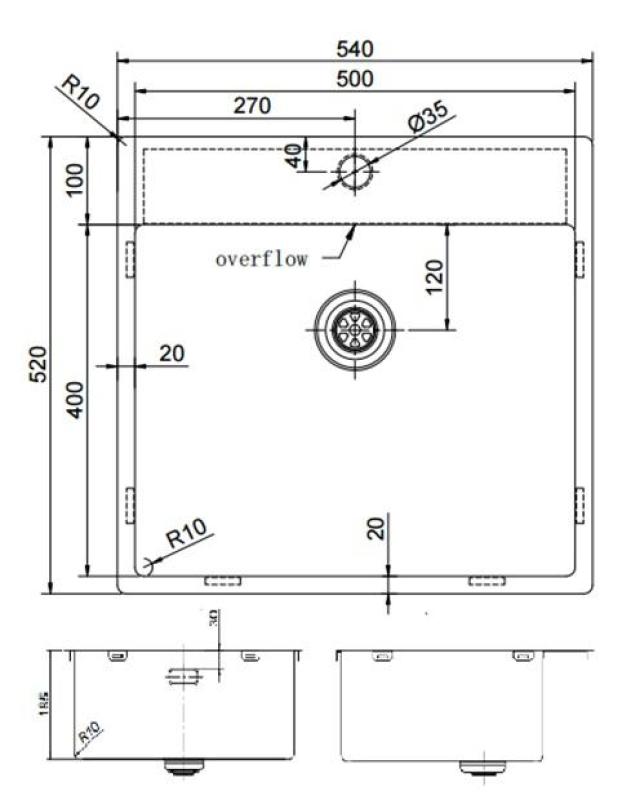Pure.Sink Exclusivo Medené umývadlo 54x52 cm Tapwing s otvorom pre kohútik 10mm polomer PEX5040T-62