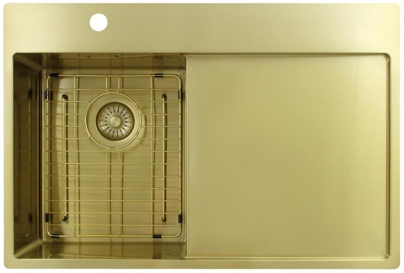 Pure.Sink Exclusivo Zlatý malý drez s odkvapkávacou časťou 78x52 cm Kohútik vľavo PEX3478LT-60