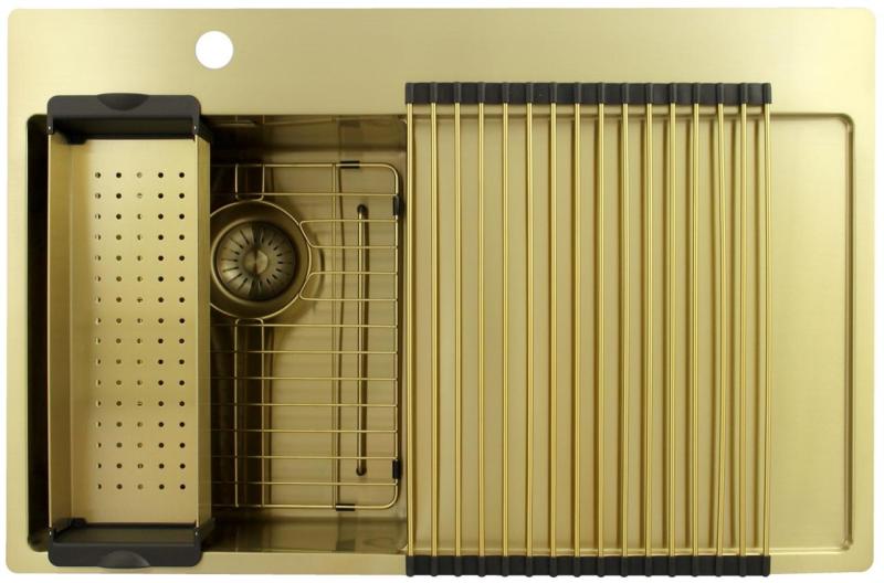 Pure.Sink Exclusivo Zlatý malý drez s odkvapkávacou časťou 78x52 cm Kohútik vľavo PEX3478LT-60