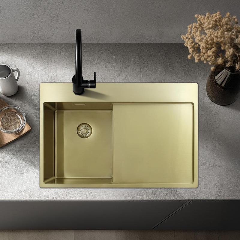 Pure.Sink Exclusivo Zlatý malý drez s odkvapkávacou časťou 78x52 cm Kohútik vľavo PEX3478LT-60