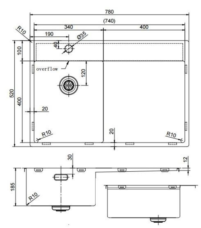 Pure.Sink Exclusivo Zlatý malý drez s odkvapkávacou časťou 78x52 cm Kohútik vľavo PEX3478LT-60