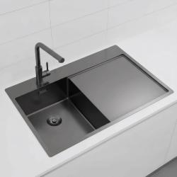 Pure.Sink Exclusivo Gun Metal malý drez s odčerpávacou časťou 78x52 cm Tapwing vľavo PEX3478LT-61