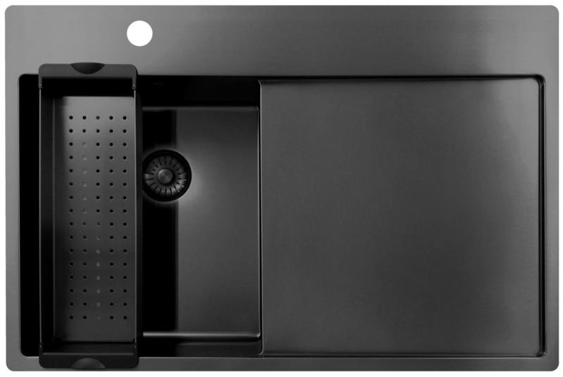 Pure.Sink Exclusivo Gun Metal malý drez s odčerpávacou časťou 78x52 cm Tapwing vľavo PEX3478LT-61