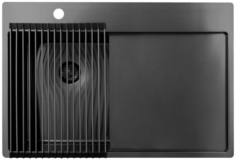 Pure.Sink Exclusivo Gun Metal malý drez s odčerpávacou časťou 78x52 cm Tapwing vľavo PEX3478LT-61