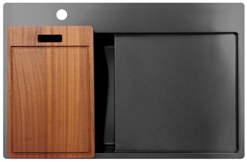 Pure.Sink Exclusivo Gun Metal malý drez s odčerpávacou časťou 78x52 cm Tapwing vľavo PEX3478LT-61