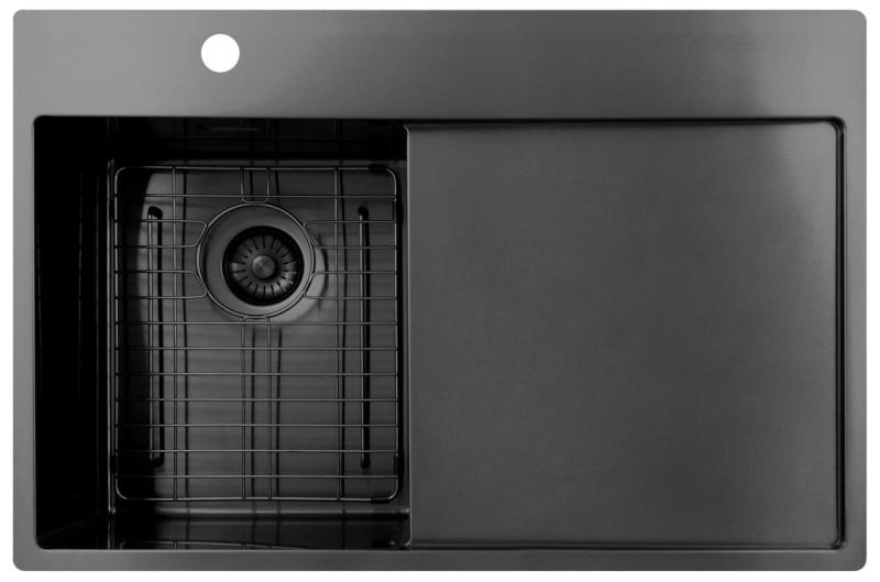 Pure.Sink Exclusivo Gun Metal malý drez s odčerpávacou časťou 78x52 cm Tapwing vľavo PEX3478LT-61