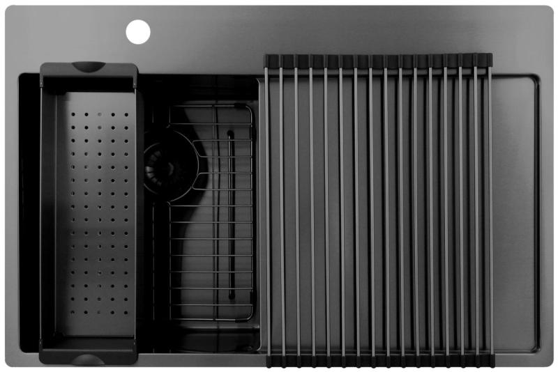 Pure.Sink Exclusivo Gun Metal malý drez s odčerpávacou časťou 78x52 cm Tapwing vľavo PEX3478LT-61