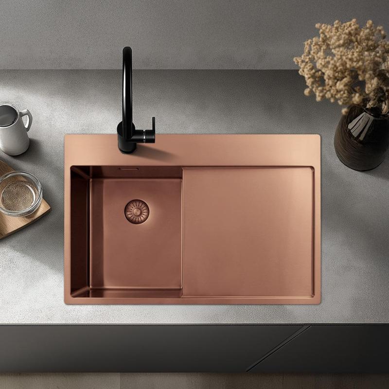 Pure.Sink Exclusivo  Malá medená umývadlová výlevka s odkvapkávacou časťou 78x52 cm Tapwing vľavo PEX3478LT-62
