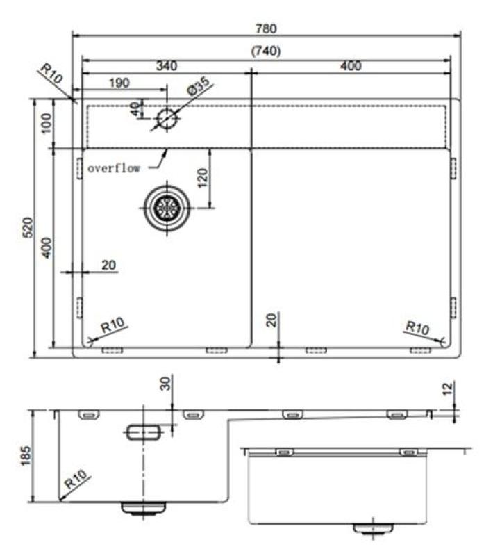 Pure.Sink Exclusivo  Malá medená umývadlová výlevka s odkvapkávacou časťou 78x52 cm Tapwing vľavo PEX3478LT-62