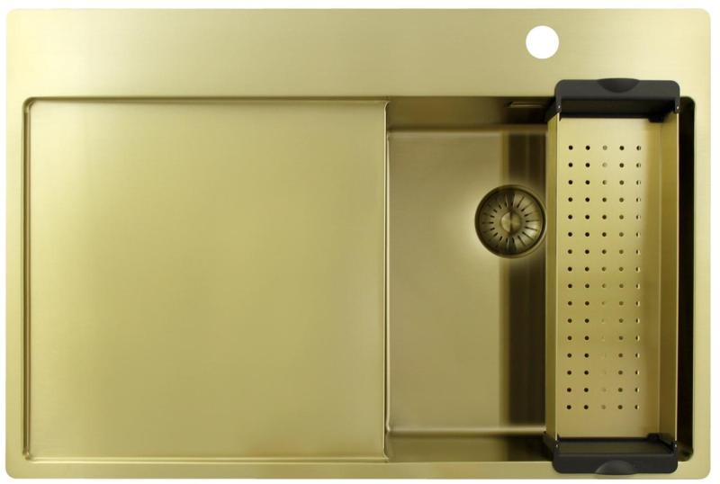 Pure.Sink Exclusivo Zlatý malý drez s odkvapkávacou časťou 78x52 cm Batéria Tapwing vpravo PEX3478RT-60
