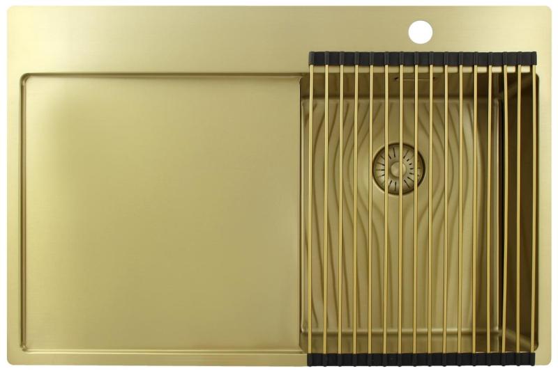 Pure.Sink Exclusivo Zlatý malý drez s odkvapkávacou časťou 78x52 cm Batéria Tapwing vpravo PEX3478RT-60