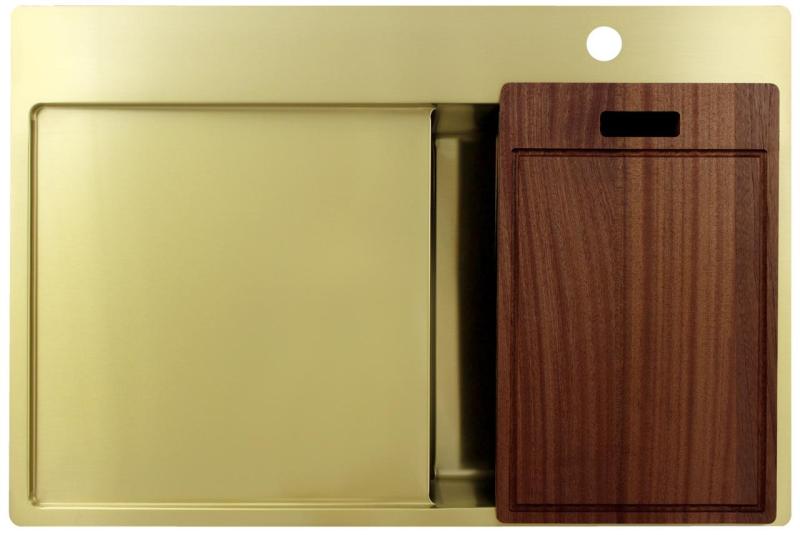 Pure.Sink Exclusivo Zlatý malý drez s odkvapkávacou časťou 78x52 cm Batéria Tapwing vpravo PEX3478RT-60