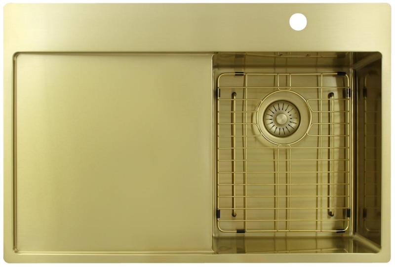 Pure.Sink Exclusivo Zlatý malý drez s odkvapkávacou časťou 78x52 cm Batéria Tapwing vpravo PEX3478RT-60